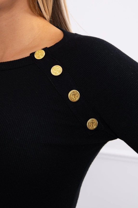 Bluse mit Zierknöpfen schwarz