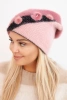 Elegant women's hat with fur decorations and a glittery band dark pink