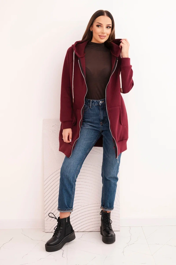 Damen Sweatshirt mit Kapuze und Reißverschluss, bordeaux