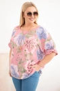 Dámská bavlněná halenka Plus Size s krátkým rukávem a květinovým vzorem tmavě růžová