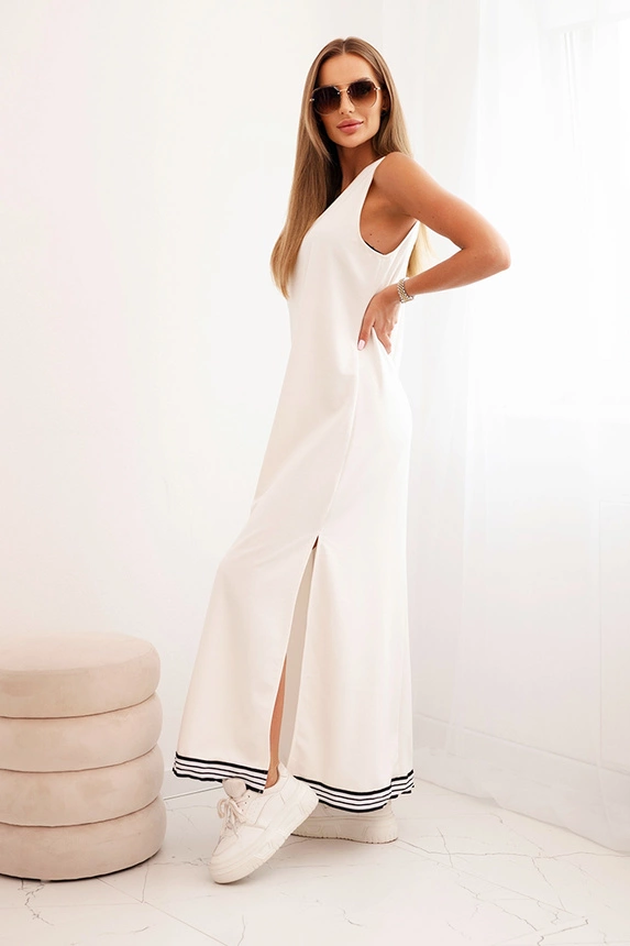 Damenanzug mit Viskose, bestehend aus einer offenen Bluse und einem langen Kleid ecru