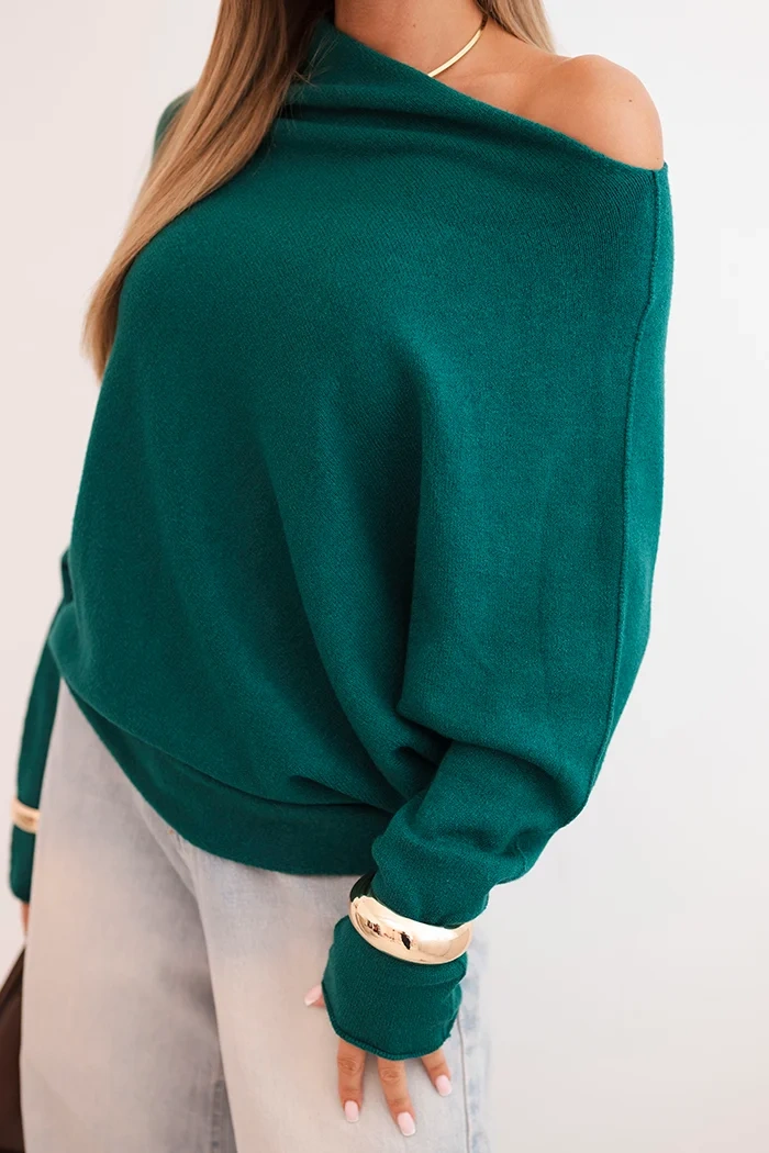 Damenpullover aus Viskose asymmetrisch Batwing hell türkis