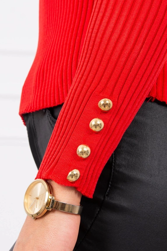 Fitted sweater blouse with buttons red