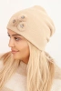Women's hat with decorative fur flowers elegant camel