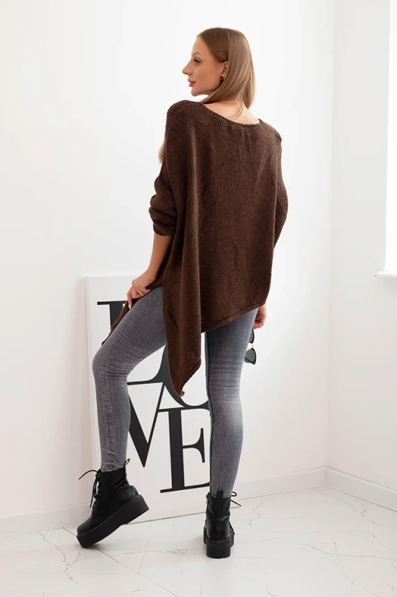 Svetr dámský vlněný asymetrický Plus Size s výstřihem do V hnědý