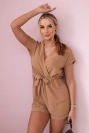 Short jumpsuit tied at the waist Camel