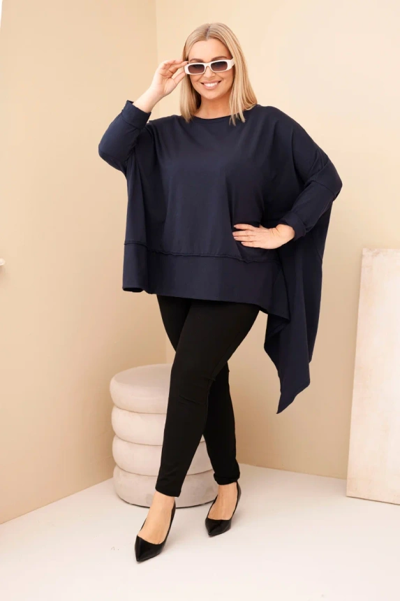 Moteriška tunika Plus Size iš medvilnės su asimetrine apačia mėlyna