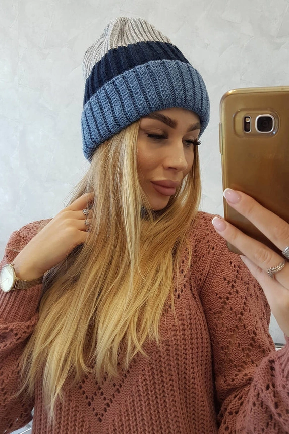 Cap with fleece Bojana K265 jeans+navy blue+light grey