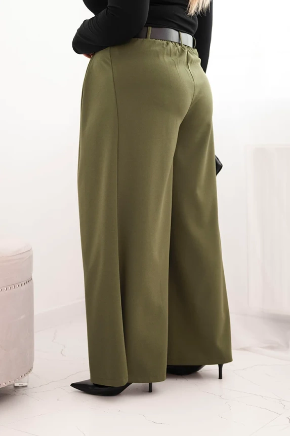 Spodnie damskie Plus Size z szeroką nogawką i paskiem khaki