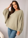 Oversize-Damenpullover mit Alpaka helles khaki