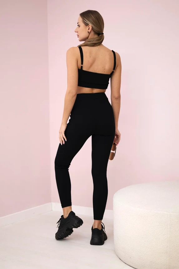 Striped top set with a blouse black