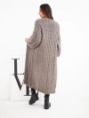 Langer Damenstrickjacke ajour ohne Verschluss mit weitem Ärmel fango