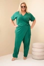 Dámsky bavlnený overal Plus Size so zaväzovaním v páse zelený