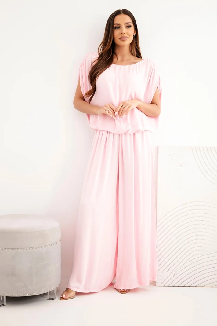 Women's viscose set with blouse and wide-leg trousers candy pink
