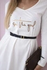 Dress with a decorative belt and an inscription ecru