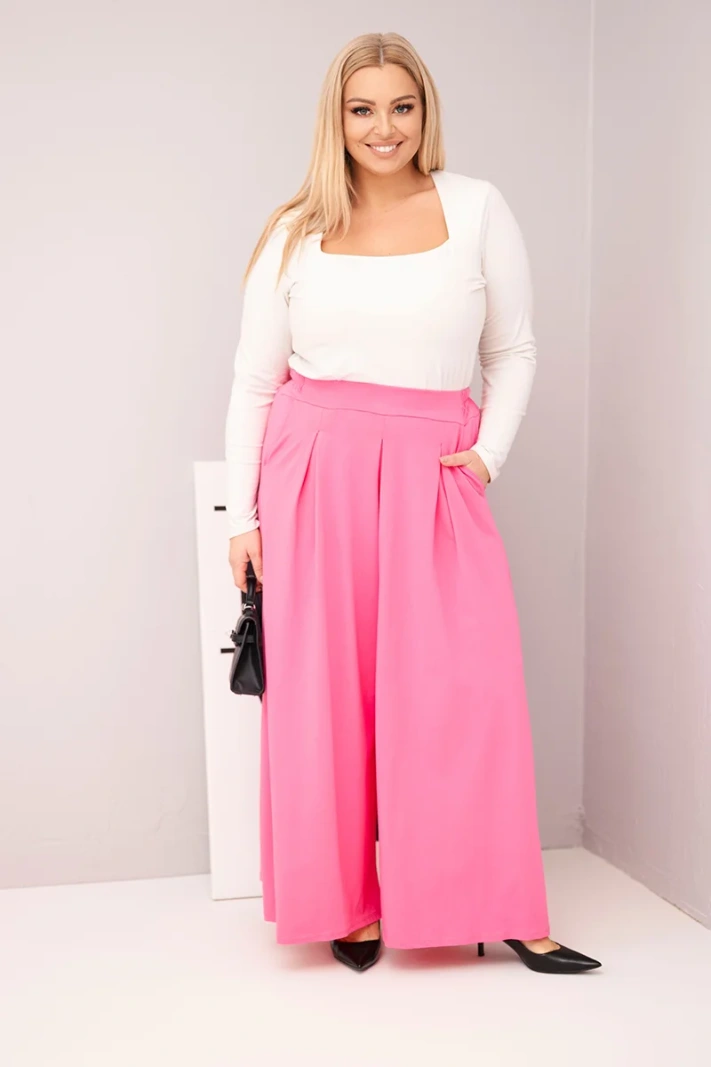Dámske bavlnené nohavice Plus Size so širokými nohavicami a voľným strihom svetloružové