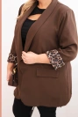 Plus Size women's blazer with leopard lining brown