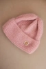 Women's winter fluffy hat with decorative button powder pink