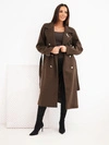 A coat women's with a belt double-breasted chocolate
