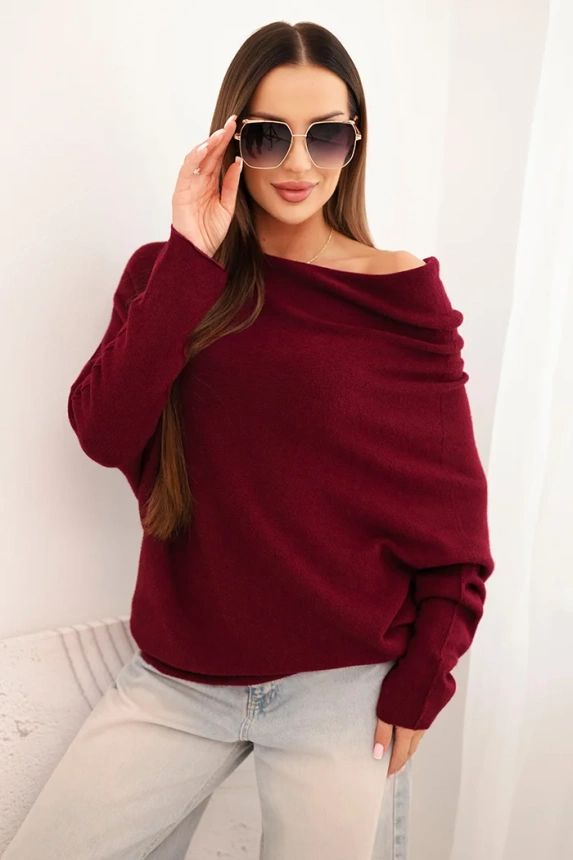 Women's asymmetric batwing viscose sweater plum