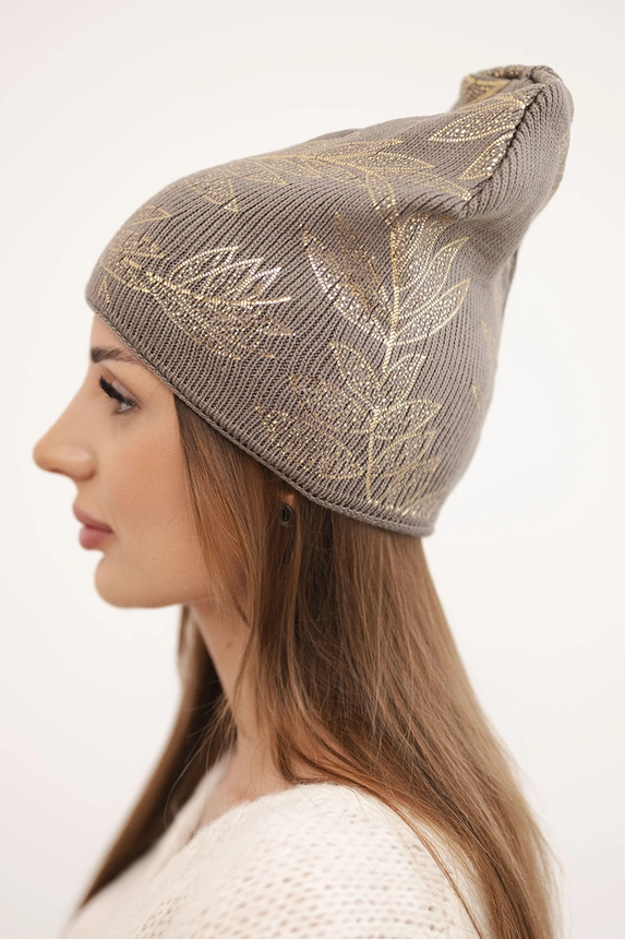 Women's winter wool hat with double rolled-up cuff K426 orange