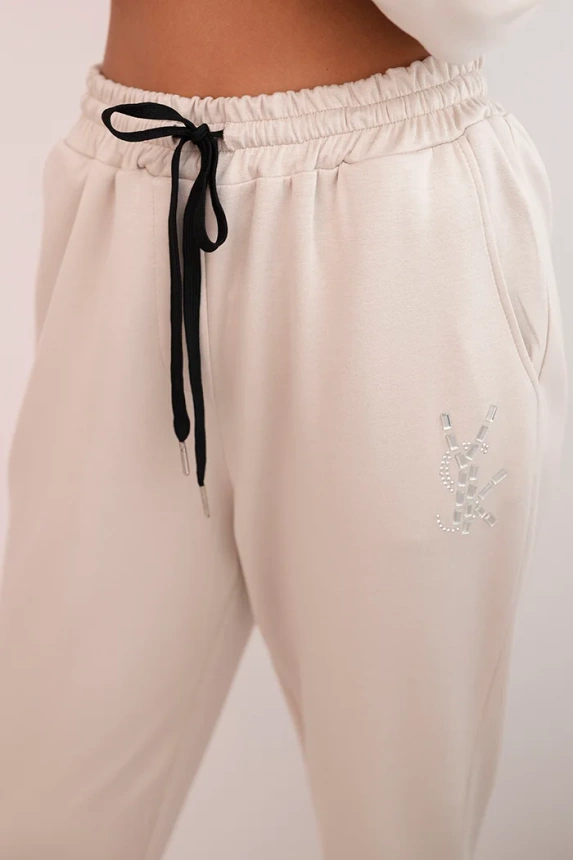 Women's set with viscose, decorated and with elastic pants beige