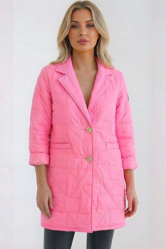 Damenjacke Plus Size gepolstert mit dekorativen Knöpfen und Kragen hellrosa
