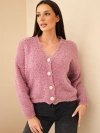 Women's sweater with mohair with decorative buttons dark pink