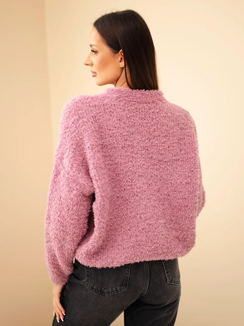Women's sweater with mohair with decorative buttons dark pink