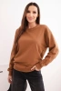 Women's basic cotton looped sweatshirt with a round neckline camel