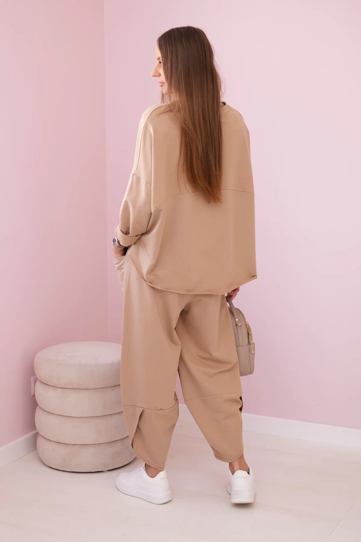 Cotton sweatshirt pants set light camel