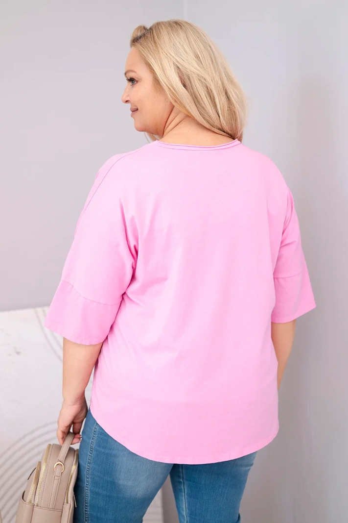 Women's oversized plus-size cotton V-neck blouse light pink