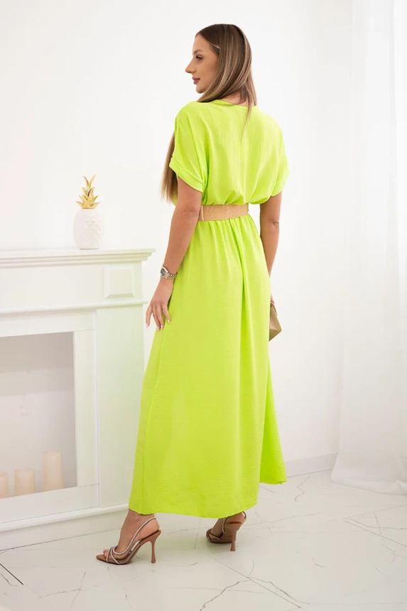 Langes Kleid mit Ziergürtel Neongrün