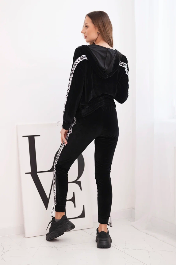 Velor set with decorative stripes black
