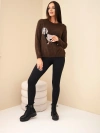 Damenpullover mit Dackelmuster und rundem Ausschnitt braun