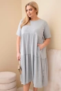 Damen-Baumwollkleid Plus-Size mit kurzem Ärmel und Rüsche grau meliert