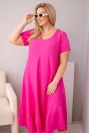 Dámské šaty plus size s krátkým rukávem a volánem z lehké viskózy fuchsiová