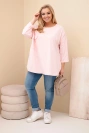 Dámská blůza Plus Size s bavlnou, kapsou a ohrnutým rukávem pudrově růžová