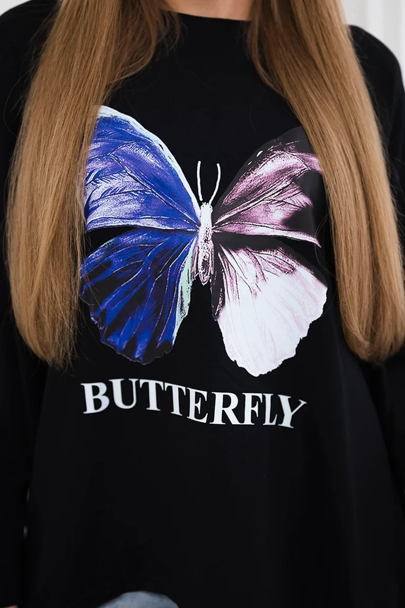 Blouse with print oversize black