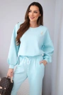 Women's set butter sweatshirt with a brooch and straight-leg pants lemon