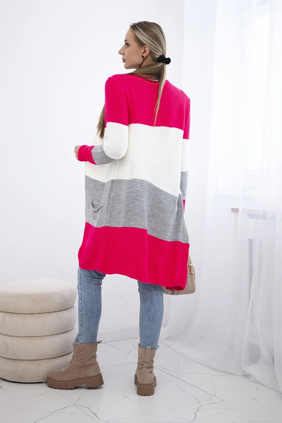 Sweater Cardigan in the straps raspberry+ecru