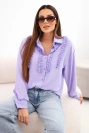 Women's viscose blouse with long sleeves and ruffles light purple