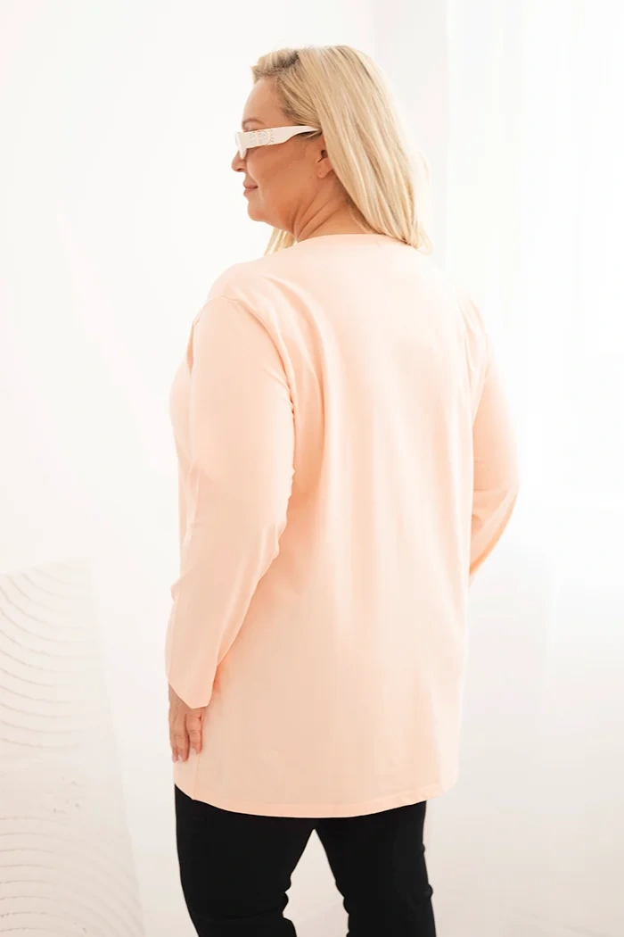 Women's Plus Size blouse with a V-neck and long sleeves peach