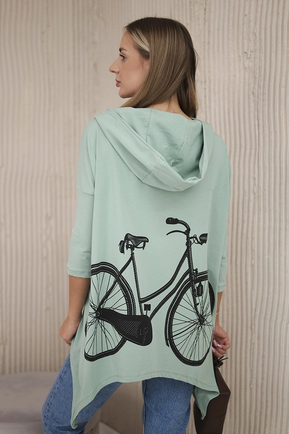 Mikina s potlačou na bicykli tmavá mäta