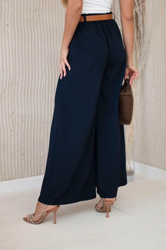 Hose mit weitem Bein und Gürtel marineblau
