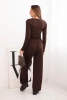 Women's viscose set with a blouse and wide pants brown