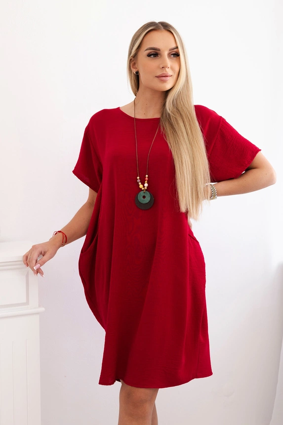 Dress with pockets and pendant burgundy