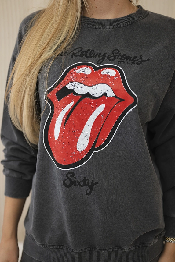 Cotton set wiped with print sweatshirt + pants Graphite