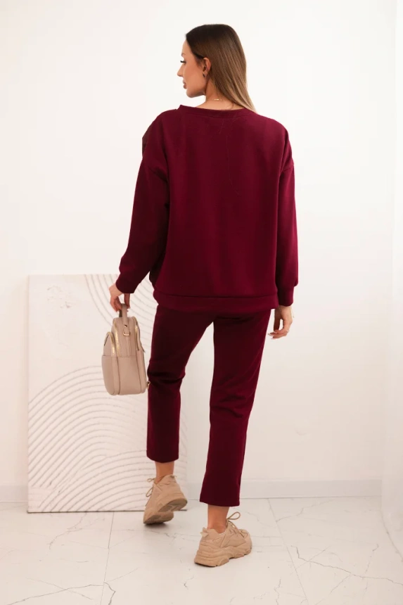 Women's tracksuit set made of viscose with a quilted sweatshirt and pants plum