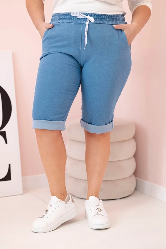 Damen-Shorts aus Baumwolle in Plus Size mit Bindeband leichter denim